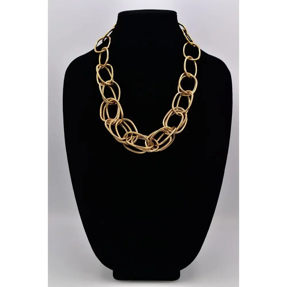 Vintage Heavy Chain Necklace Gold Tone Triple Curb Linked Chunky 1980s BinBD
